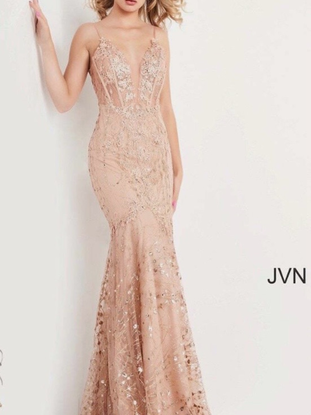 JVN Blush Beaded Mermaid Prom Dress